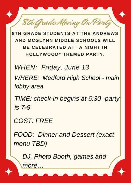 Save the date 8th Graders! We can't wait to celebrate you!
