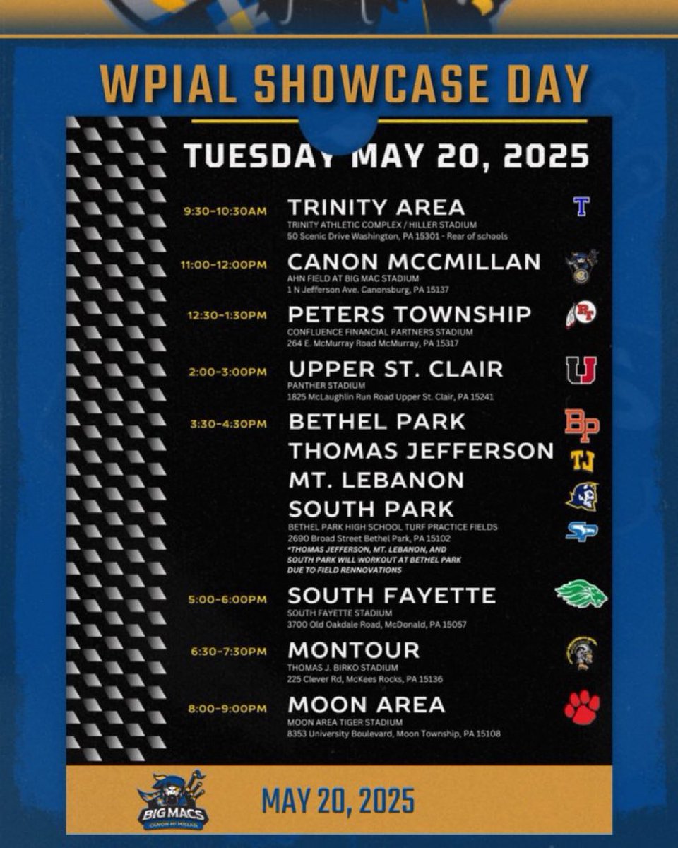 Ty Jansma (@tjansma_1) on Twitter photo Looking forward to Tuesday’s WPIAL showcase day at our stadium! If any coaches will be in the area, please stop by from 11am -12pm to watch my teammates and I workout! <a href="/BigMacsFootball/">CANON-MCMILLAN FOOTBALL</a> <a href="/The_Sports_Muse/">Coach Brumley</a> <a href="/CMSportsk12/">CM Sports</a> <a href="/CoachSalsCalU/">Chad Salisbury</a> Looking forward to Tuesday’s WPIAL showcase day at our stadium! If any coaches will be in the area, please stop by from 11am -12pm to watch my teammates and I workout! <a href="/BigMacsFootball/">CANON-MCMILLAN FOOTBALL</a> <a href="/The_Sports_Muse/">Coach Brumley</a> <a href="/CMSportsk12/">CM Sports</a> <a href="/CoachSalsCalU/">Chad Salisbury</a>
