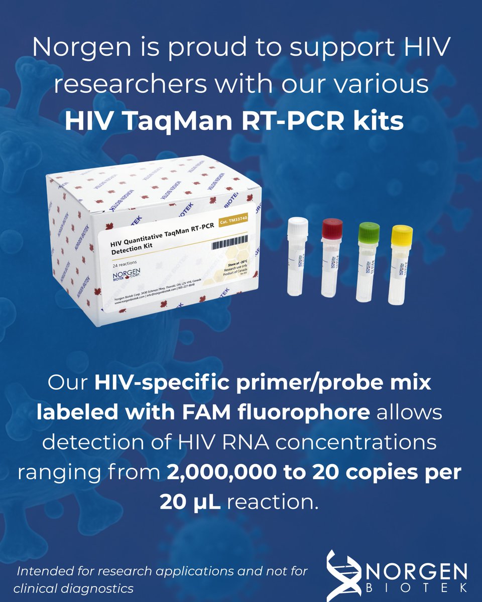 📢 It’s HIV Vaccine Awareness Day #HVAD, recognized by NIAID

Norgen Biotek supports HIV researchers with our viral RNA purification and HIV TaqMan RT-qPCR kits that enable sensitive and specific detection and quantification of HIV RNA.

Our tools are designed for research that
