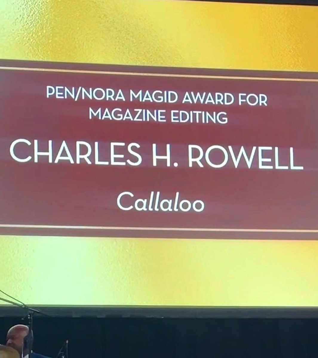Callaloo Journal (@callaloofoundtn) on Twitter photo Our founder, Dr. Charles Rowell, was recently honored with <a href="/PENamerica/">PEN America</a>'s Nora/Magid Award for Magazine Editing! 🎉🎉Our executive editor, <a href="/Kylakup/">Kyla Kupferstein</a>, was there to accept the award on Dr. Rowell’s behalf. Our founder, Dr. Charles Rowell, was recently honored with <a href="/PENamerica/">PEN America</a>'s Nora/Magid Award for Magazine Editing! 🎉🎉Our executive editor, <a href="/Kylakup/">Kyla Kupferstein</a>, was there to accept the award on Dr. Rowell’s behalf.