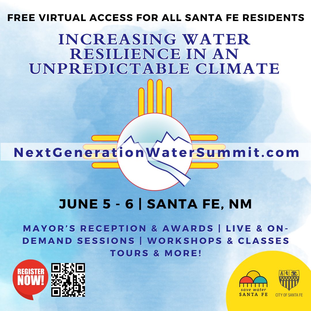 🌊 Join the 2025 Next Gen Water Summit!
📅 June 5–6 at the NM Roundhouse + virtual
🎤 Keynotes: Deb Haaland &amp; Mary Ann Dickinson
✅ 25+ sessions, networking &amp; more
🔗 bit.ly/3S909lg
 #WaterSummit2025