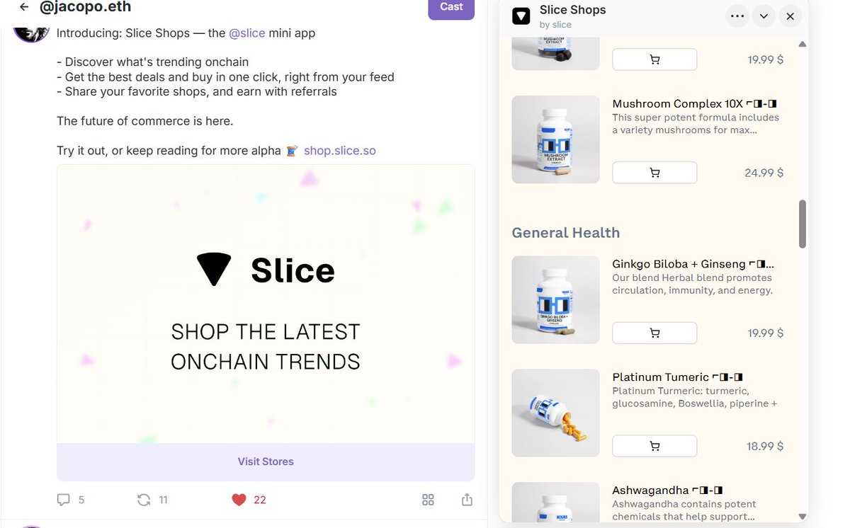 We are now available for onchain shopping via a miniapp from <a href="/slice__so/">Slice</a> on <a href="/warpcast_/">Warpcast</a> !

General Health, Fuel for the Gym, Coffee, Skincare and more. 💊🦾☕️
The future of shopping is onchain...on <a href="/base/">Base</a> 

The Future of Health is NOUns! ⌐◨-◨
shop.slice.so/750