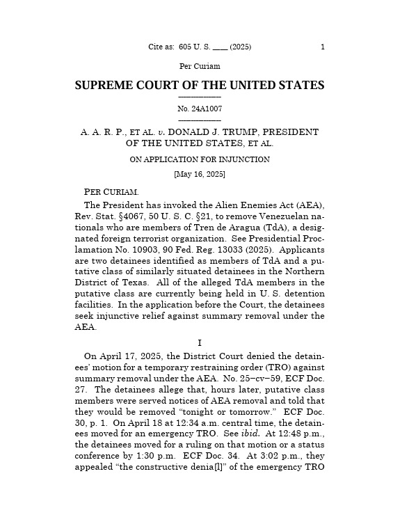 libsoftiktok's tweet image. BREAKING: The US Supreme Court voted 7-2 to BLOCK the Trump administration from using the Alien Enemies Act to deport Venezuelan illegal alien gang members being held in Texas.
Justices Alito and Thomas dissented.