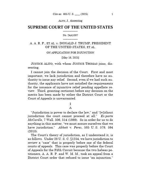 libsoftiktok's tweet image. BREAKING: The US Supreme Court voted 7-2 to BLOCK the Trump administration from using the Alien Enemies Act to deport Venezuelan illegal alien gang members being held in Texas.
Justices Alito and Thomas dissented.