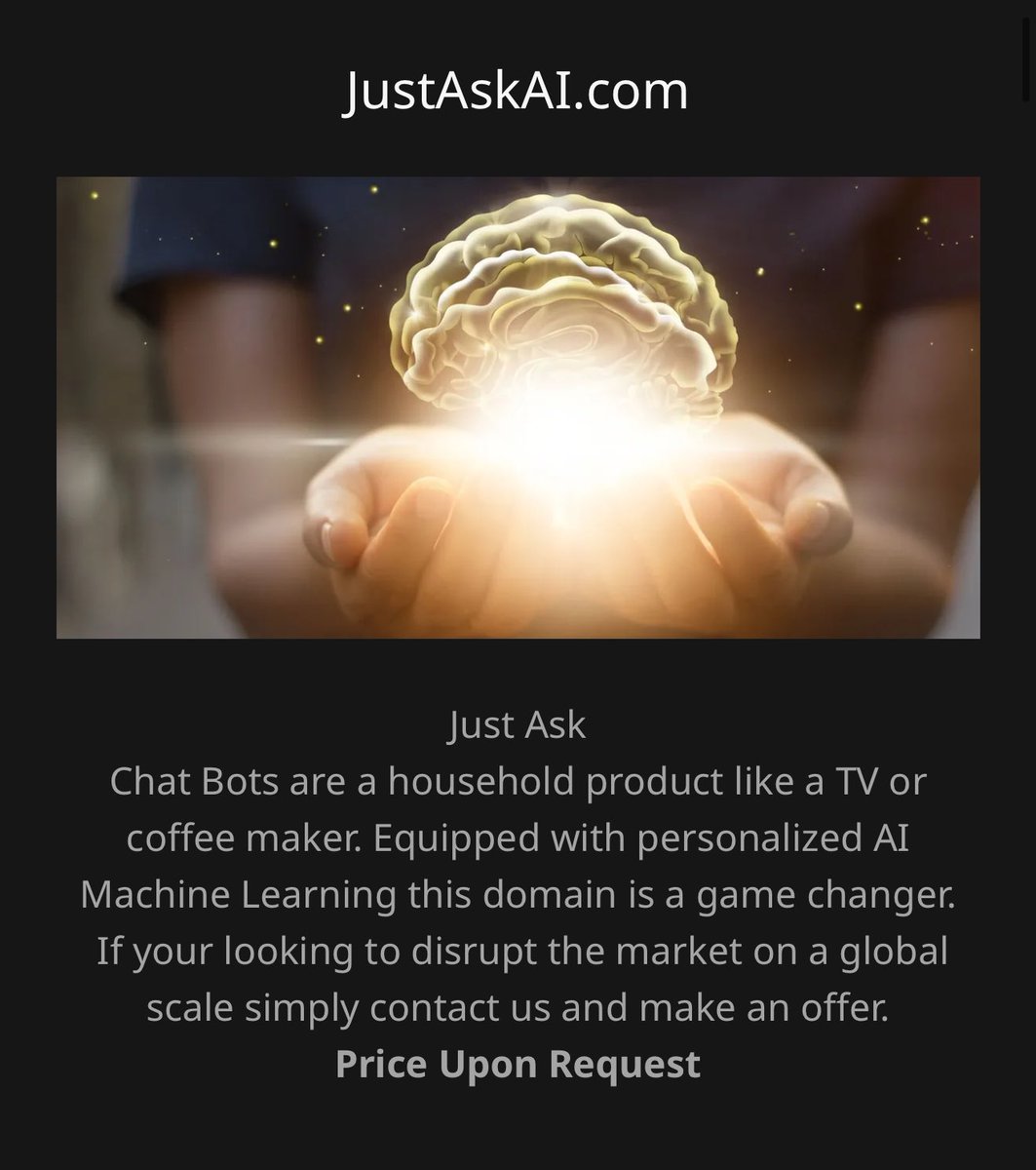 🚨 Premium Domain For Sale 🚨
💡 JustAskAI.com
A sleek, brandable name ideal for AI chatbots, virtual assistants, or knowledge-based platforms.
✅ Catchy
✅ Trustworthy
✅ Ready to launch

DM to make it yours! #DomainForSale #AI #TechStartups #Chatbot