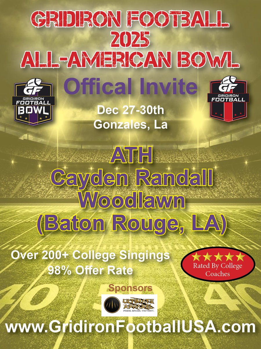 Andy Bryson (@andybryson225) on Twitter photo Made our first offer today to the 2025 Gridiron Football All-American Bowl (<a href="/GridironFootbal/">Gridiron Football®</a> ) (<a href="/MarcusRandall19/">Marcus Randall</a> ) (<a href="/JaceLejeune/">Jace LeJeune</a> ) (<a href="/pewfrmaringouin/">Pewfrmaringouin</a> )(<a href="/WoodlawnBR_FB/">Woodlawn(BR) Football</a> ) (<a href="/sayycayy/">cayden randall</a> ) Made our first offer today to the 2025 Gridiron Football All-American Bowl (<a href="/GridironFootbal/">Gridiron Football®</a> ) (<a href="/MarcusRandall19/">Marcus Randall</a> ) (<a href="/JaceLejeune/">Jace LeJeune</a> ) (<a href="/pewfrmaringouin/">Pewfrmaringouin</a> )(<a href="/WoodlawnBR_FB/">Woodlawn(BR) Football</a> ) (<a href="/sayycayy/">cayden randall</a> )