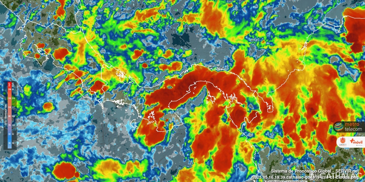 Imagen actualizada de satélite GOES infrarrojo para Panamá 🇵🇦 y Costa Rica 🇨🇷 - #CATHALAC #meteo #clima #tiempo ver animaciones en bit.ly/1jdfCr4