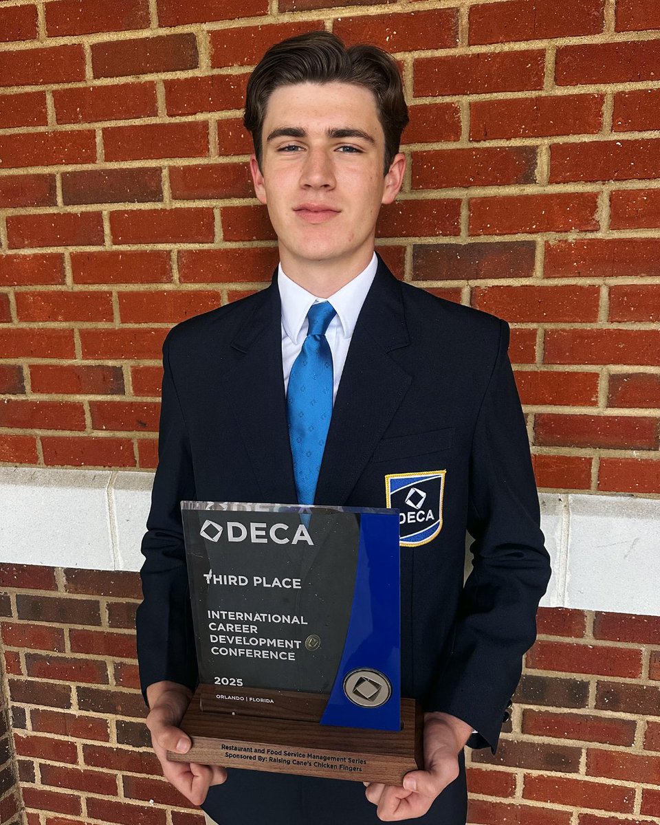 Congratulations to first-year DECA member Kyle Carter, a junior at Central Magnet School, for making history as the chapter’s first international winner!

Carter placed third in the Restaurant and Food Service Management event at the 2025 DECA International Career Development