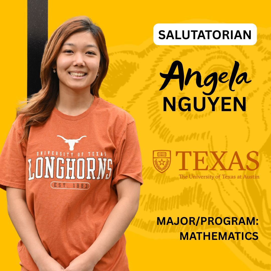 Alief ISD (@aliefisd) on Twitter photo Meet Angela Nguyen, <a href="/AliefHastingsHS/">Alief Hastings HS🐾</a>’s amazing salutatorian! She’s heading to the University of Texas to major in Mathematics, ready to solve big problems and make an even bigger impact. Join us in celebrating her success! #AliefProud 🎓 Meet Angela Nguyen, <a href="/AliefHastingsHS/">Alief Hastings HS🐾</a>’s amazing salutatorian! She’s heading to the University of Texas to major in Mathematics, ready to solve big problems and make an even bigger impact. Join us in celebrating her success! #AliefProud 🎓