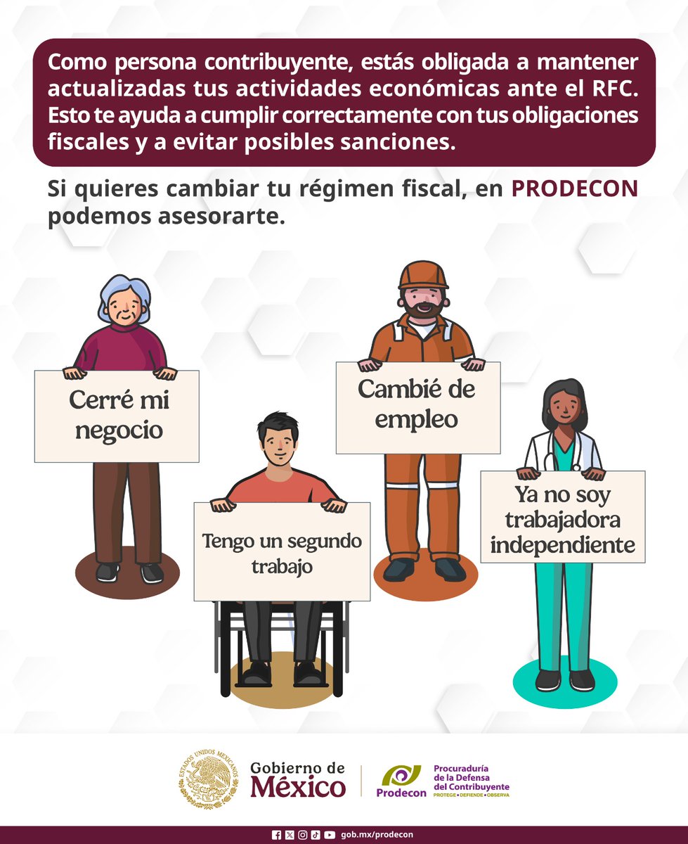 ProdeconMexico's tweet photo. #PRODETip 💡
Si cambiaste o estás realizando una actividad económica adicional a la que tienes registrada ✍🏼, en #PRODECON, te podemos ayudar a que presentes el Aviso de Actualización de Actividades Económicas y Obligaciones. 📄✔️
📆 Agenda tu cita https://t.co/DNzcxRVDw8 o acude directamente a alguna de nuestras oficinas delegacionales.
📍🏡 Consulta la más cercana a tu localidad: 👉🏼 https://t.co/ZRvZuP6HFR
#PorTiEstamosAquí
