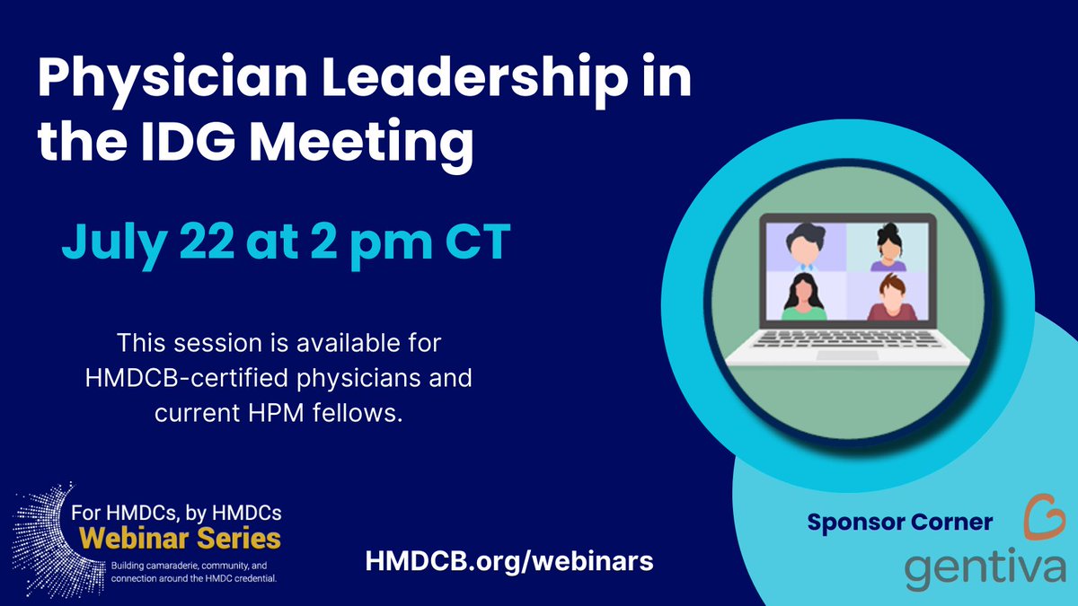 hmdcert's tweet image. Tired of IDG meetings that feel like reporting? Hospice physicians can lead the shift to anticipatory care planning, making meetings more impactful & patient-focused. HPM fellows & certified physicians come join us on July 22 for this webinar.
Register at HMDCB.org/webinars