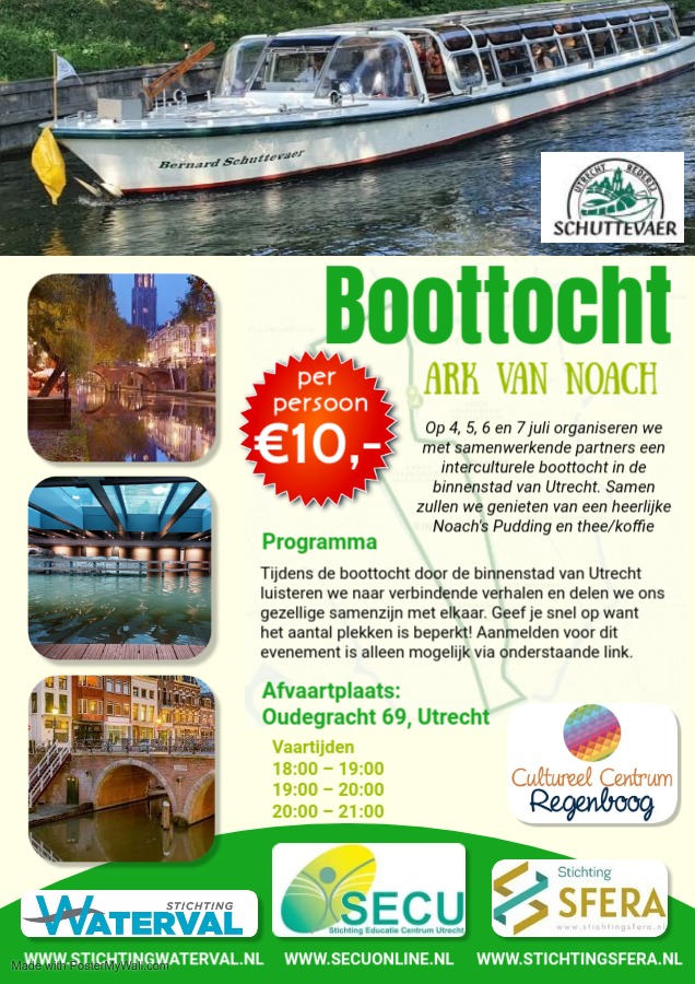🚤 Stap aan boord voor een gezellige boottocht door Utrecht op 4, 5, 6 of 7 juli! Voor €10 p.p. geniet je van verhalen, uitzicht én Noach’s Pudding met koffie/thee.
📍Oudegracht 69
🕕 18:00 | 19:00 | 20:00
🔔 Aanmelden verplicht!
#BoottochtUtrecht #ArkVanNoach4o