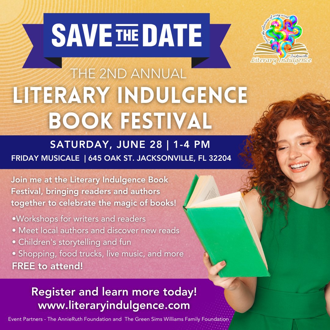 lindarsexton's tweet photo. Live anywhere near Jacksonville, FL? JOIN ME on Saturday June 28 from 1-4pm for the Literary Indulgence Book Festival. It is a fun, FREE event and parking is easy! Stop by my table for a chance to win my book!
#literaryindulgencefestival2025  #openadoption https://t.co/X3EObIRCOY