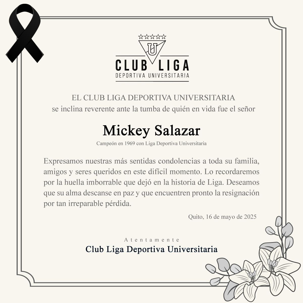 Nuestras más sentidas condolencias