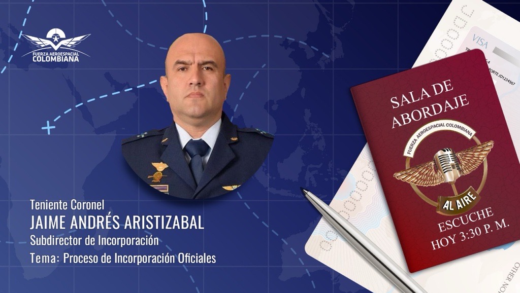 ¡Si estás interesado en ser parte de la FuerzaAeroEspacial🇨🇴!

 Escucha #SalaDeAbordaje, donde les contamos sobre el proceso de incorporación de Oficiales.   

 A través de: fac.mil.co/emisorafac 
 #AdAstra🚀