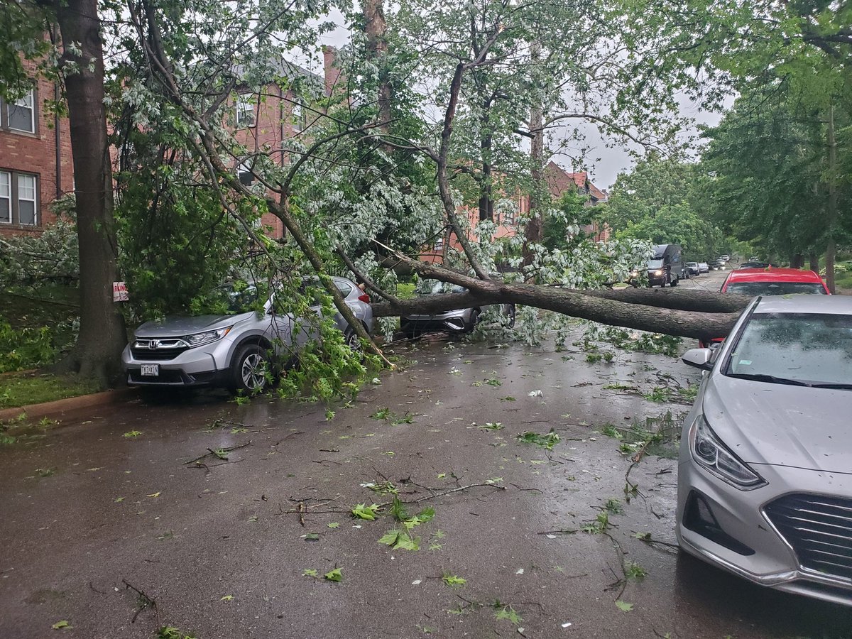 BlickEmUp2007's tweet photo. Street took direct hit as I was driving down from work. The warning came just minutes before as I was on hwy. I'll upload the dashcam footage later when power is back #stlwx #mowx #Tornado https://t.co/9ZSG9Ysph4