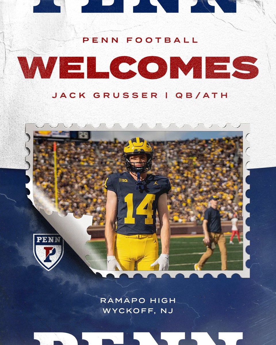 Penn Football (@pennfb) on Twitter photo <a href="/Mason_W_2025/">Mason Walters</a> From Ann Arbor ā”ļø Philly, we're excited to have you, Jack Grusser!
š± <a href="/grusser_jack/">Jack Grusser</a>
#FightOnPenn x #BEGREAT <a href="/Mason_W_2025/">Mason Walters</a> From Ann Arbor ā”ļø Philly, we're excited to have you, Jack Grusser!
š± <a href="/grusser_jack/">Jack Grusser</a>
#FightOnPenn x #BEGREAT