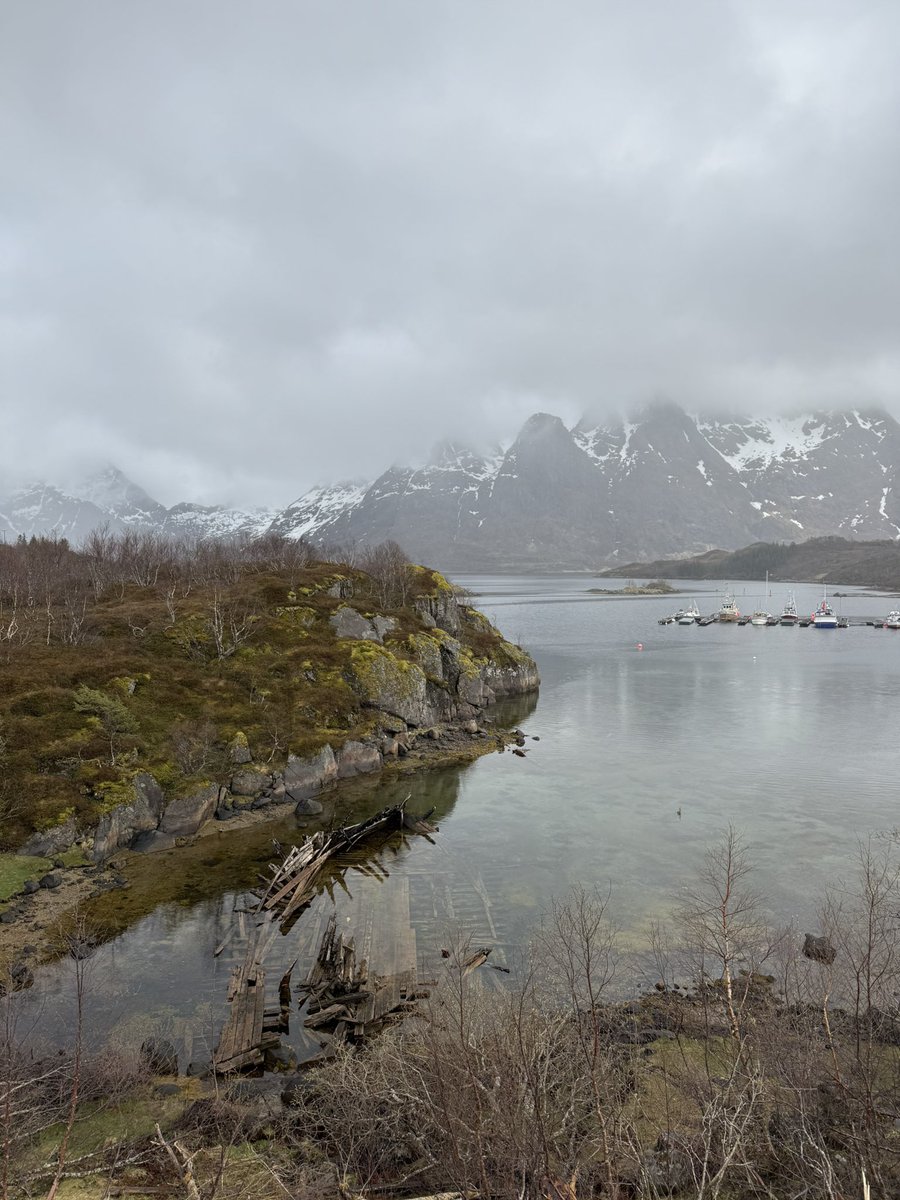 BustedSoles's tweet photo. In the morning, all mountaintops enshrouded in clouds and forecast not promising. Sticking to roads today too, but it’s clearly not the run I would want to have. The last bit to Svolvær on E10 is so busy, I decided to take a bus. Sleeping in Svolvær tonight. https://t.co/LZWnhX7ly1