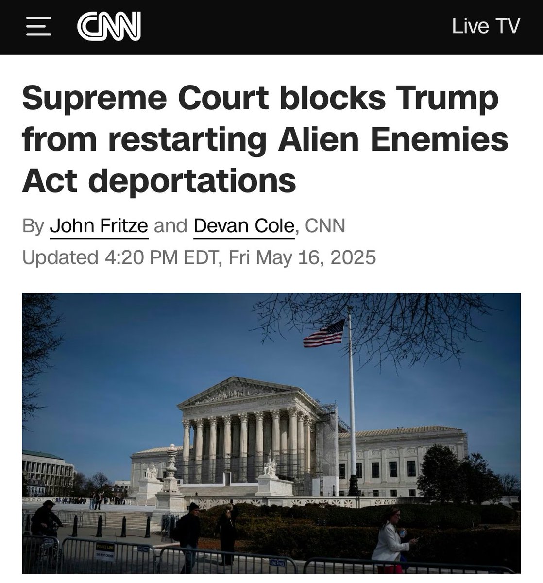 FarmGirlCarrie's tweet image. SCOTUS is giving aid and comfort to our enemies. They are a Clear and Present Danger.
Am I right?
amp.cnn.com/cnn/2025/05/16…