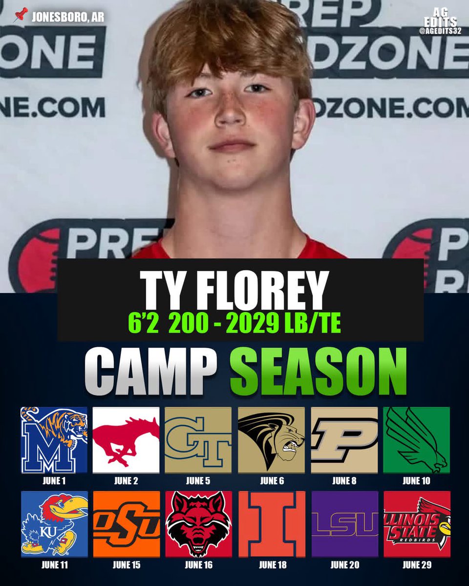 TyFlorey27 (@tyflorey27) on Twitter photo Ready to get to work this summer! Thank you to all the coaches who have reached out to me! 2k25 Camp schedule🔥
<a href="/ValleyViewFB/">Blazer Football</a> <a href="/buckwillie21/">Buck Willie</a> <a href="/coltonedwardsFB/">Colton Edwards</a> <a href="/PrepRedzoneAR/">Prep Redzone Arkansas</a> <a href="/PrepRedzone/">Prep Redzone 🏈</a> <a href="/tctabler/">PrepRedZoneTom Tabler</a> <a href="/seanasu2000/">Sean Cockrell</a> <a href="/TFloPitch34/">Travis Florey</a> <a href="/coachkrenn/">Corey Krenn</a> <a href="/5StarScouting/">5StarScouting™</a> <a href="/mfarrellsports/">Mike Farrell</a> Ready to get to work this summer! Thank you to all the coaches who have reached out to me! 2k25 Camp schedule🔥
<a href="/ValleyViewFB/">Blazer Football</a> <a href="/buckwillie21/">Buck Willie</a> <a href="/coltonedwardsFB/">Colton Edwards</a> <a href="/PrepRedzoneAR/">Prep Redzone Arkansas</a> <a href="/PrepRedzone/">Prep Redzone 🏈</a> <a href="/tctabler/">PrepRedZoneTom Tabler</a> <a href="/seanasu2000/">Sean Cockrell</a> <a href="/TFloPitch34/">Travis Florey</a> <a href="/coachkrenn/">Corey Krenn</a> <a href="/5StarScouting/">5StarScouting™</a> <a href="/mfarrellsports/">Mike Farrell</a>