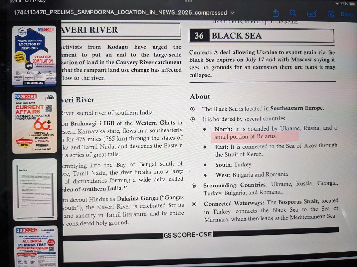 shruti_sudeshna's tweet image. Dear @gsscoreofficial, your yearly compilation wrongly states that the Black Sea borders Belarus.
 Belarus is landlocked country! 
Such factual errors can mislead UPSC aspirants. Please ensure accuracy. 
#UPSC #GSSCORE #Geography