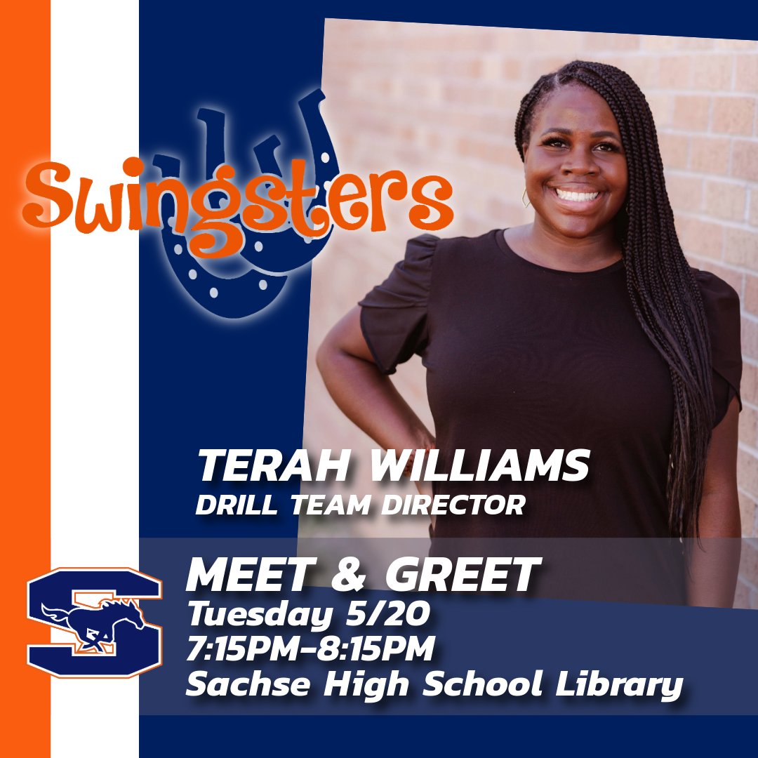 Sachse High School (@shs_mustangs) on Twitter photo Good Afternoon, Mustangs! For 2025-2026, we welcome Terah Williams to Sachse High School! She will be the new Drill Team Director and lead our incredible
<a href="/Swingsters_SHS/">Sachseswingsters</a>!
Meet and Greet is NEXT WEEK. #RunMustangsRun 🐎 Good Afternoon, Mustangs! For 2025-2026, we welcome Terah Williams to Sachse High School! She will be the new Drill Team Director and lead our incredible
<a href="/Swingsters_SHS/">Sachseswingsters</a>!
Meet and Greet is NEXT WEEK. #RunMustangsRun 🐎