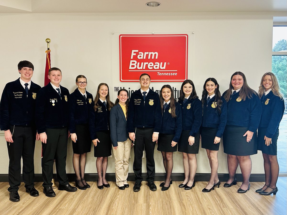 TNFarmBureau's tweet photo. Proud to host an intensive, full day of the national officer process with some stellar FFA members. Even more so, we are incredibly proud to support T. Wayne Williams as he embarks on his official journey as Tennessee FFA's national officer candidate!

#TNFarmBureau I #FFAProud https://t.co/iKizJdSyiO