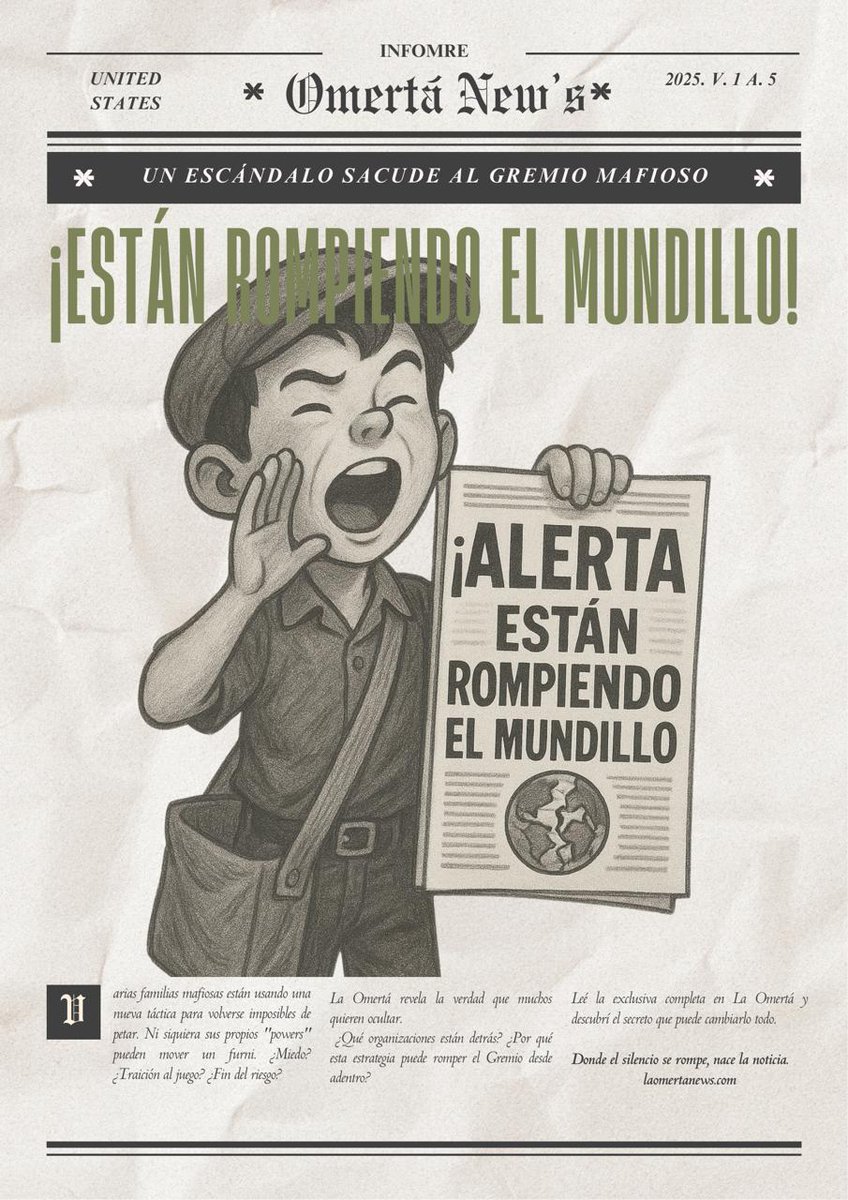 ALERTA: Están rompiendo el mundillo.
NUEVA TAPA OMERTÁ 2025 🤫📰

Descubre cómo algunas organizaciones del Gremio están atentando día a día contra la supervivencia de todos a la vez, por miedo a ser PETADOS.

Visita el artículo aquí:
laomertanews.com/sabotaje