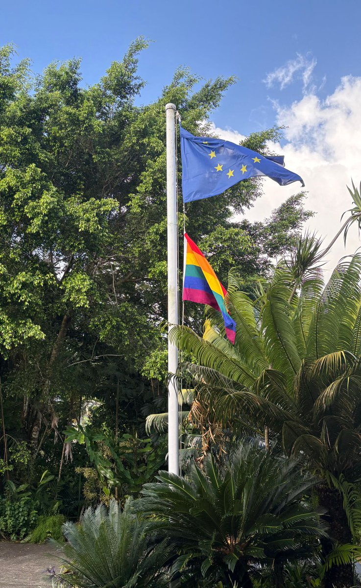To mark the International Day Against Homophobia, Transphobia &amp; Biphobia #IDAHOT, the Pride flag flies high at the EU Residence in Suva today to reaffirm our commitment to respect, protect &amp; fulfill the full and equal enjoyment of all human rights by all  LGBTI persons.
🇪🇺🏳️‍🌈