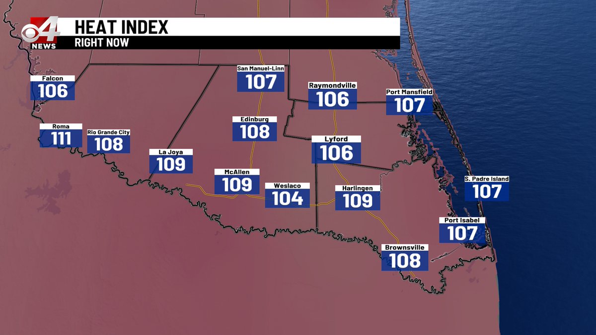 BryanHaleCBS4's tweet image. Temperatures in the 90's now but the humidity makes it feel more like 105° to 110°. Stay cool folks!
#rgv #rgvwx #txwx