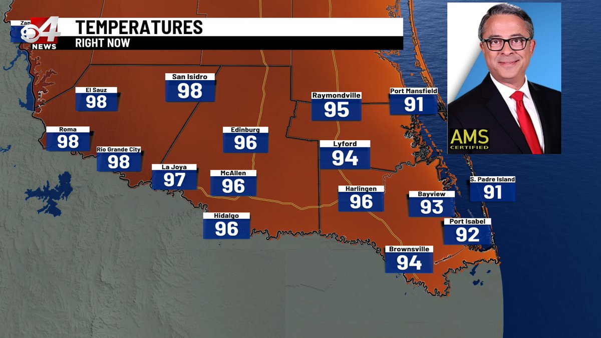 BryanHaleCBS4's tweet image. Temperatures in the 90's now but the humidity makes it feel more like 105° to 110°. Stay cool folks!
#rgv #rgvwx #txwx