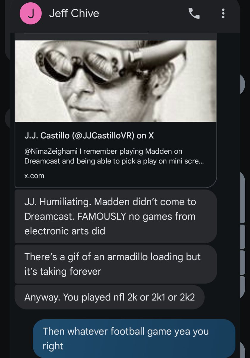 Ok I've been corrected about playing Madden on Dreamcast 
<a href="/NimaZeighami/">Nima Zeighami</a>

Thanks 
@jerfsolo