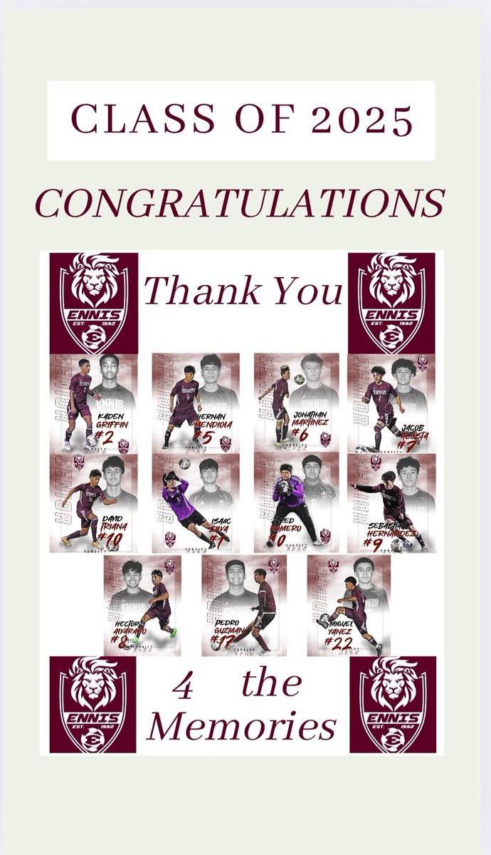 !!!!WHAT A GREAT DAY!!!!
!EHS 2025 GRADUATION!
We want to take this time to Congratulate the Class of 2025. Thank you for giving us four amazing years of Battling on the Pitch and for reaching greatness Academically.  Wishing you all the absolute best. #EnnisLionsChampions