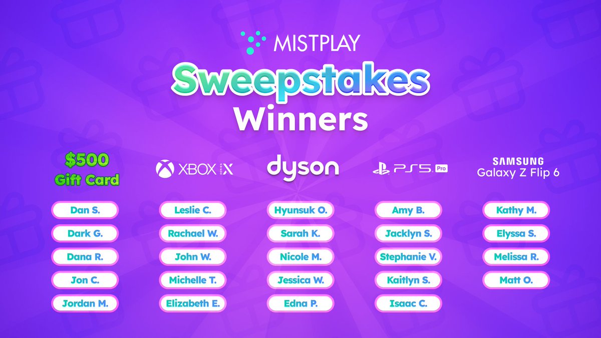 The results are in! 🏆 Shoutout to our Shop sweepstakes winners – y’all just leveled up.
 
What prize should we add next? 💭
#Mistplay #WinnersCircle #MobileGaming #PlayToEarn