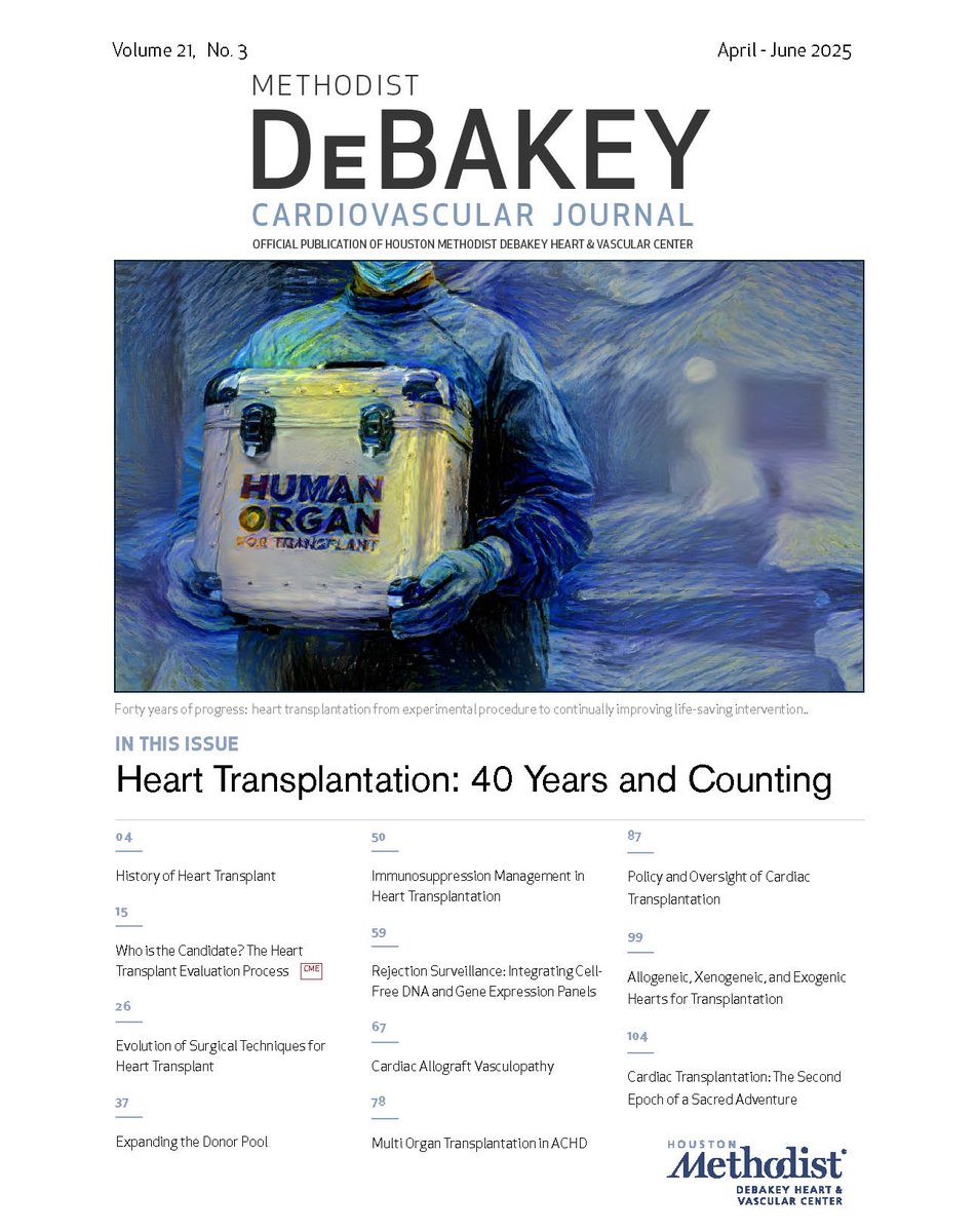 DeBakey CV Education - World Class CV Training (@debakeycvedu) on Twitter photo Just published! #Heart Transplantation-new #DeBakeyCVJournal issue. Special thanks to guest editor <a href="/CindyMMartinMD/">Cindy M. Martin</a> & our amazing authors!
journal.houstonmethodist.org
<a href="/HMethodistCV/">Houston Methodist CV</a> <a href="/maquinonesmd/">M Quinones MD, MACC</a> <a href="/NadeenFaza/">Nadeen N. Faza, M.D.</a> <a href="/CardioNerds/">CardioNerds</a> <a href="/HMHCardioFellow/">Houston Methodist Cardiovascular Fellowships</a> #CardiacSurgery #TransplantSurgery #Cardiology Just published! #Heart Transplantation-new #DeBakeyCVJournal issue. Special thanks to guest editor <a href="/CindyMMartinMD/">Cindy M. Martin</a> & our amazing authors!
journal.houstonmethodist.org
<a href="/HMethodistCV/">Houston Methodist CV</a> <a href="/maquinonesmd/">M Quinones MD, MACC</a> <a href="/NadeenFaza/">Nadeen N. Faza, M.D.</a> <a href="/CardioNerds/">CardioNerds</a> <a href="/HMHCardioFellow/">Houston Methodist Cardiovascular Fellowships</a> #CardiacSurgery #TransplantSurgery #Cardiology