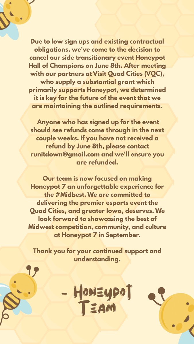 ANNOUNCEMENT REGARDING HALL OF CHAMPIONS (JUNE 8th)