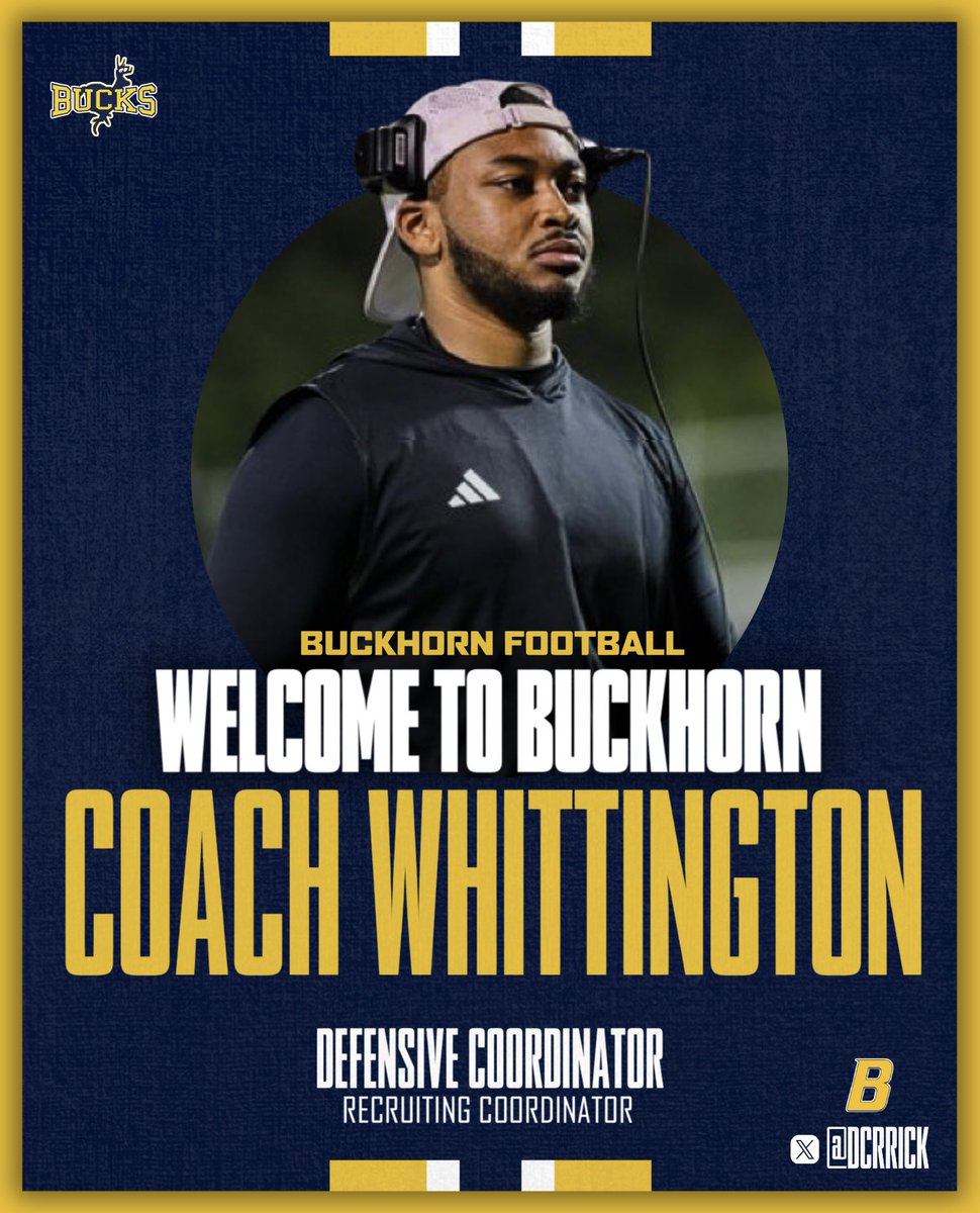 Buckhorn Football (@bucks_football1) on Twitter photo Help us welcome our new Defensive Coordinator & Recruiting Coordinator, Coach Whittington!
#beELITE | #GoBucks | <a href="/dcrrick/">Derrick Whittington, M.Ed.</a> Help us welcome our new Defensive Coordinator & Recruiting Coordinator, Coach Whittington!
#beELITE | #GoBucks | <a href="/dcrrick/">Derrick Whittington, M.Ed.</a>
