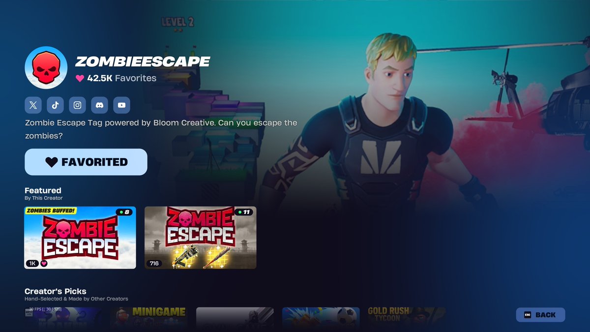 Check our new Zombie Escape TWDU map : )

4774-0712-6629 🚁

We changed things up a bit for this game. We attempted to cater to casual players more and force humans to work as a team! Makes for some great proximity chat moments. #UEFN #twdu