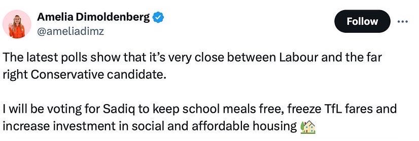 CharlotteCGill's tweet photo. His daughter is Amelia Dimoldenberg of Chicken Shop Date. I only found out when researching Mete Coban’s youth democracy charity @mylifemysay, which Alastair Campbell helped him set up. Dimoldenberg Jr promoted its campaign for youth voters - and said she backed Sadiq Khan. https://t.co/4a9HyDq1rV