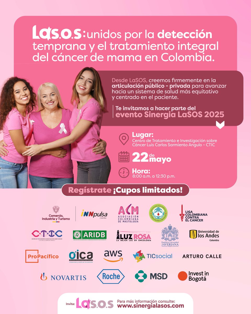 ¡Es hora de sumar esfuerzos!

Te esperamos en Sinergia LaSOS 2025, este 22 de mayo en el CTIC, para construir soluciones colectivas🤝 y conocer las perspectivas de distintos actores sobre la problemática del cáncer de mama en Colombia.

📌¡Evento con cupo limitado! Regístrate