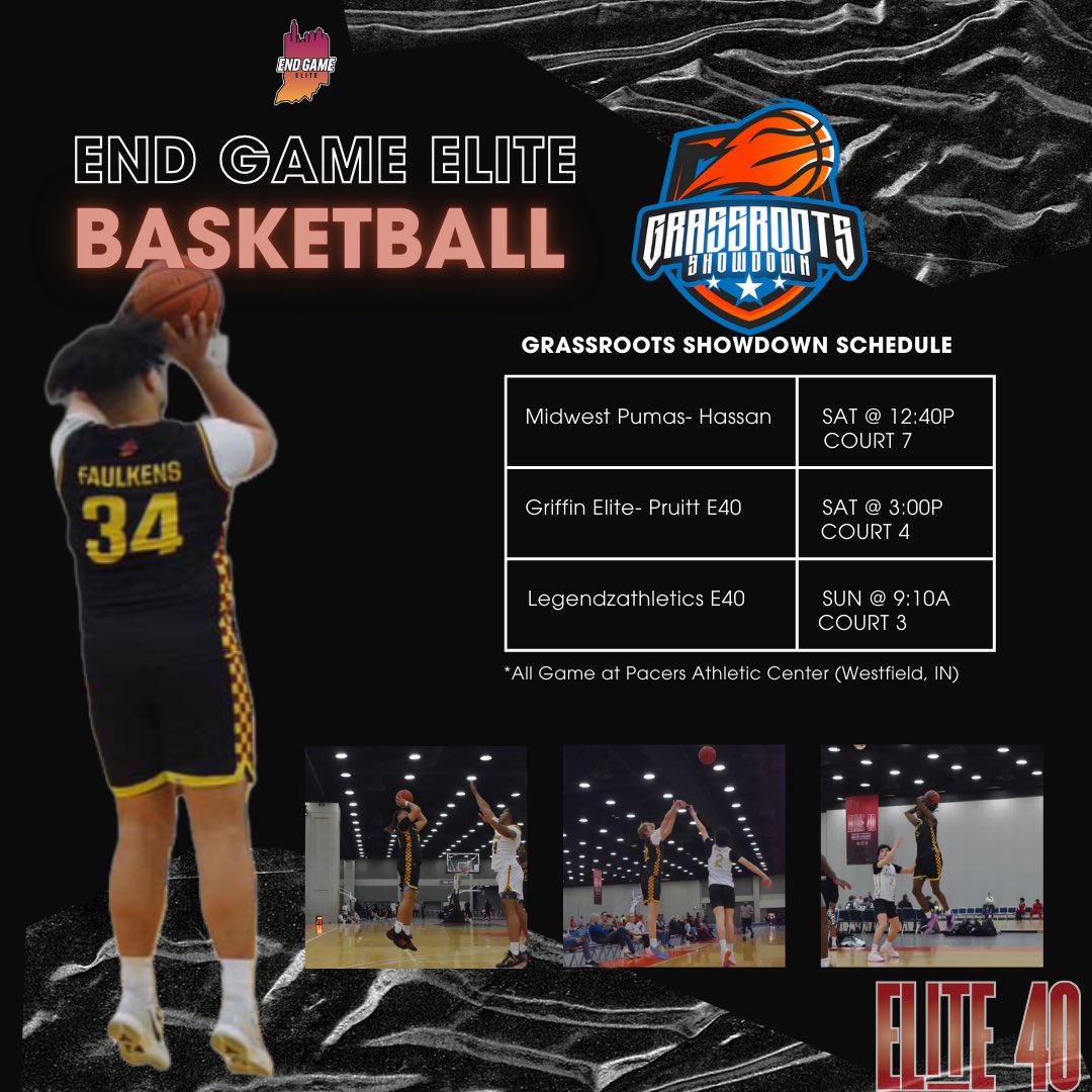 End Game Elite Basketball (@endgameelitebb) on Twitter photo End Game Elite 17u will be back on the <a href="/Elite40boys/">Elite 40 League (Boys)</a> circuit this weekend in Indianapolis. Here’s our schedule for the Grassroots Showdown End Game Elite 17u will be back on the <a href="/Elite40boys/">Elite 40 League (Boys)</a> circuit this weekend in Indianapolis. Here’s our schedule for the Grassroots Showdown