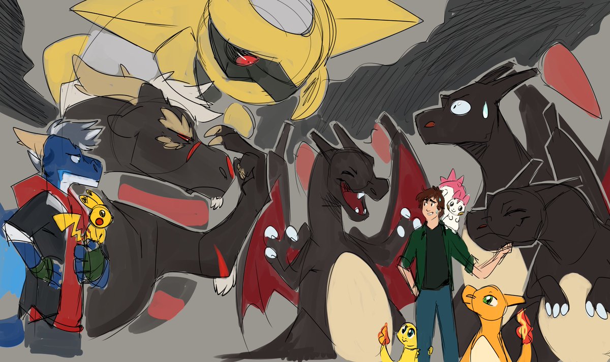 How showing Pokemon Pocket cards felt on the server when shinies kicked in...I thought Lox and Jazzy will kick me to the moon x"D

(and just after this doodle I got fourth shiny charizard😂)