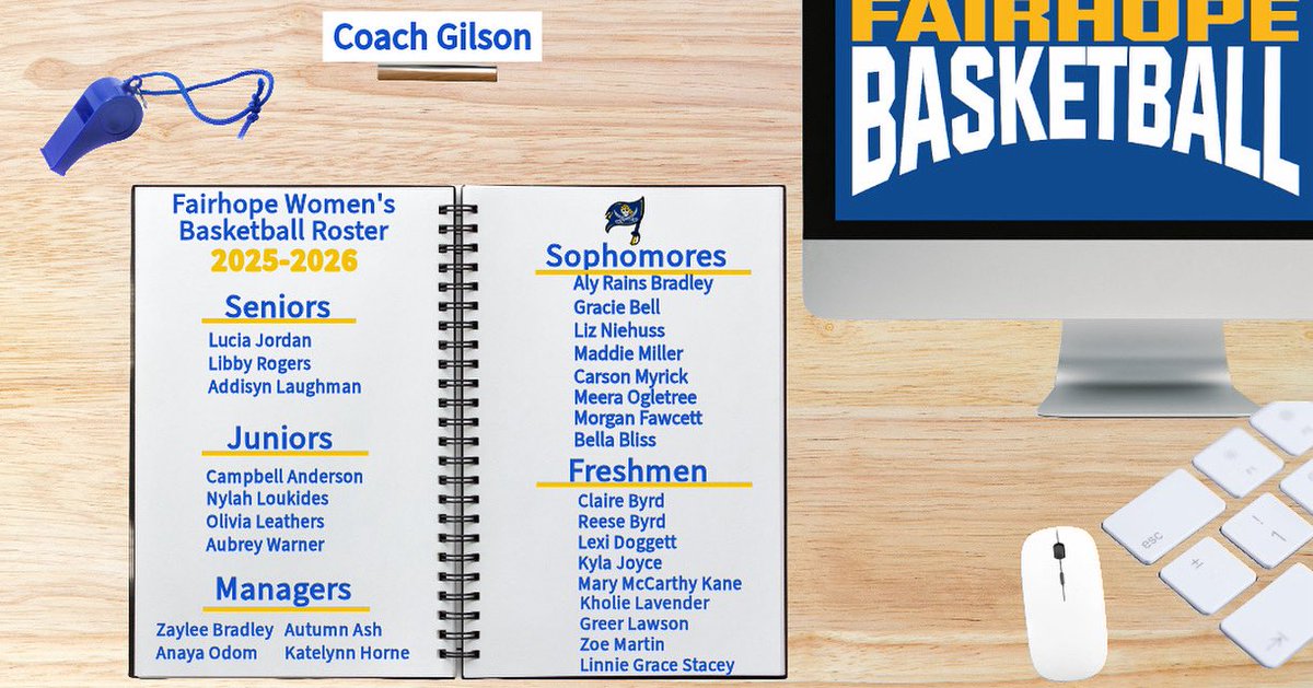 Congratulations to the 2025-2026 Fairhope Women’s Basketball team members 🏴‍☠️

👉There will be a workout Monday 3:30-5:30pm followed by a parent meeting at 6pm in the Cafeteria.