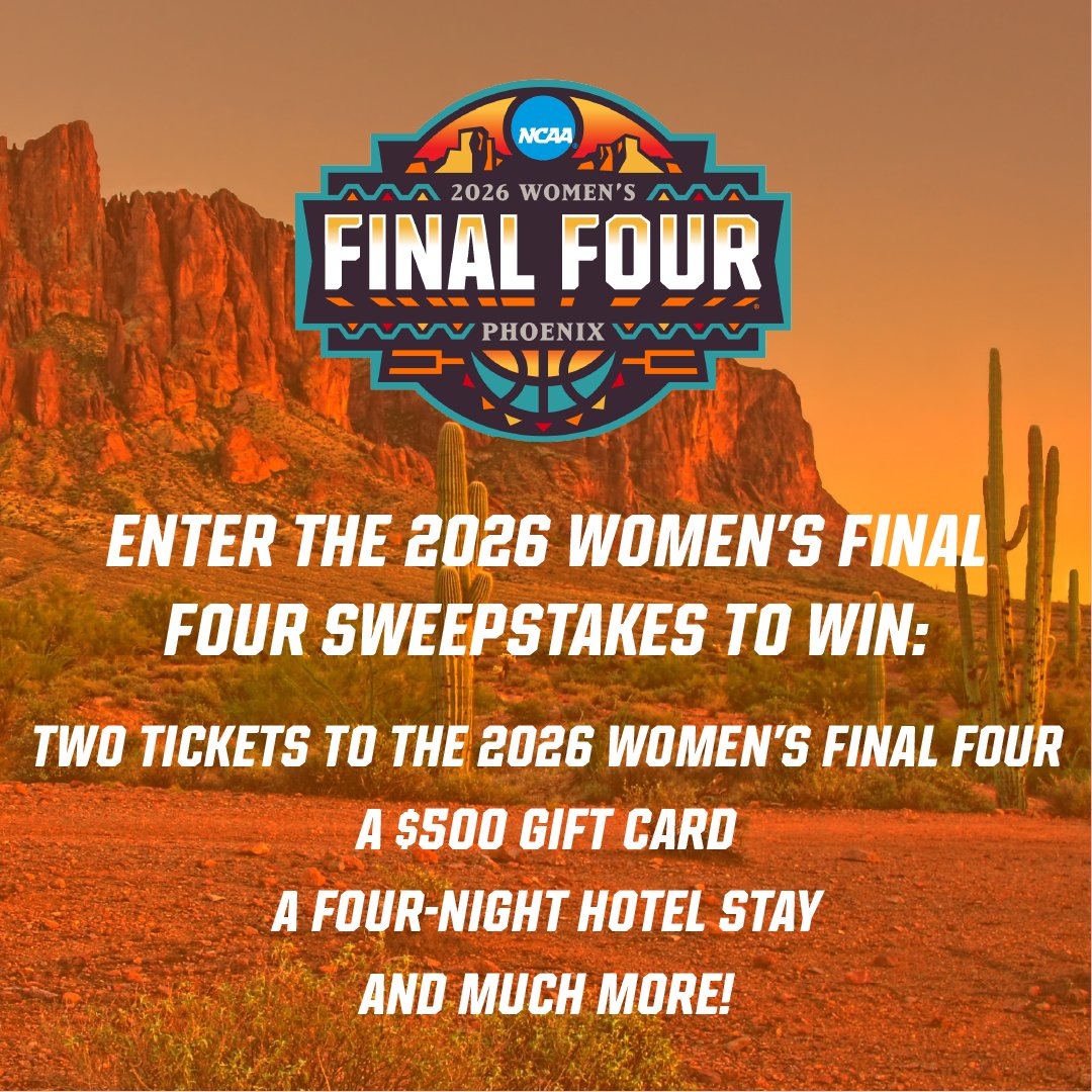 PHX Arena (@phx_arena) on Twitter photo Enjoy the 2026 <a href="/WFinalFour/">NCAA Women's Final Four</a> in style by entering in the official Womenโs Final Four Sweepstakes ๐
Winner will receive two (2) 2026 Womenโs Final Four tickets, a four (4)-night hotel stay, a $500 gift card, a Phoenix prize pack and much more!
Enter here Enjoy the 2026 <a href="/WFinalFour/">NCAA Women's Final Four</a> in style by entering in the official Womenโs Final Four Sweepstakes ๐
Winner will receive two (2) 2026 Womenโs Final Four tickets, a four (4)-night hotel stay, a $500 gift card, a Phoenix prize pack and much more!
Enter here