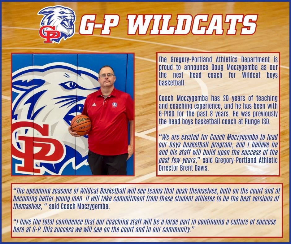 G-P Wildcat Athletics (@gpathletics1) on Twitter photo 🏀 𝙒𝙚 𝙂𝙤𝙩 𝙊𝙪𝙧 𝙂𝙪𝙮 🤝
<a href="/GPAthletics1/">G-P Wildcat Athletics</a> is proud to announce Coach Doug Moczygemba as the next head coach of our boys basketball program‼️
#goCatsgo 🔴⚪🔵 🏀 𝙒𝙚 𝙂𝙤𝙩 𝙊𝙪𝙧 𝙂𝙪𝙮 🤝
<a href="/GPAthletics1/">G-P Wildcat Athletics</a> is proud to announce Coach Doug Moczygemba as the next head coach of our boys basketball program‼️
#goCatsgo 🔴⚪🔵