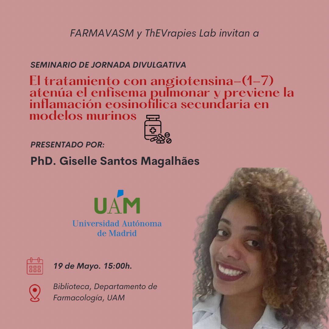 El lunes 19 de mayo tendremos nuestro cuarto seminario del año en el Departamento de Farmacología 💊