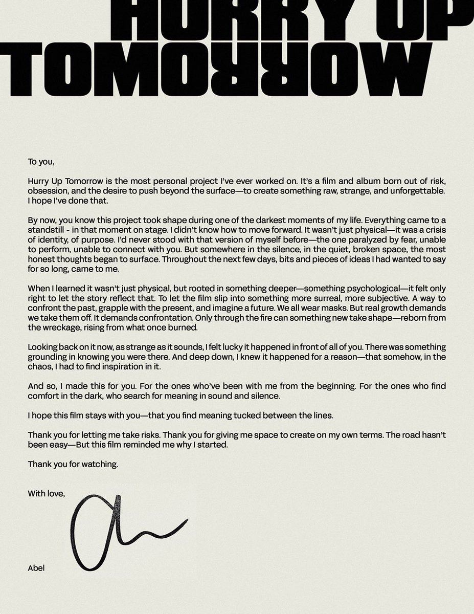 A letter to the XO Fam, from Abel 🖤

#HurryUpTomorrow