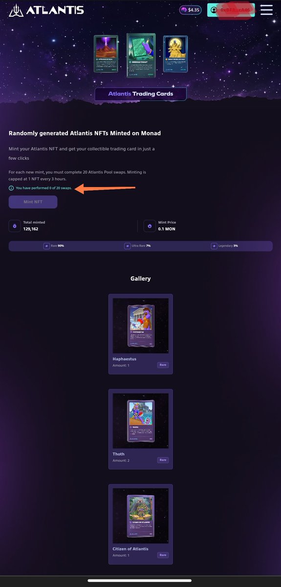 0X_CFZ's tweet image. If you're just starting, here is a quick guide on how to explore

@AtlantisDEX_xyz 

Thread🧵 ⤵️

1. Visit: atlantisdex.xyz
 
2. Connect your wallet
 
3. Click on Swap and perform 20 swaps
 
4. Then click on Mint NFT and mint a random NFT
 
5. You can repeat NFT minting…