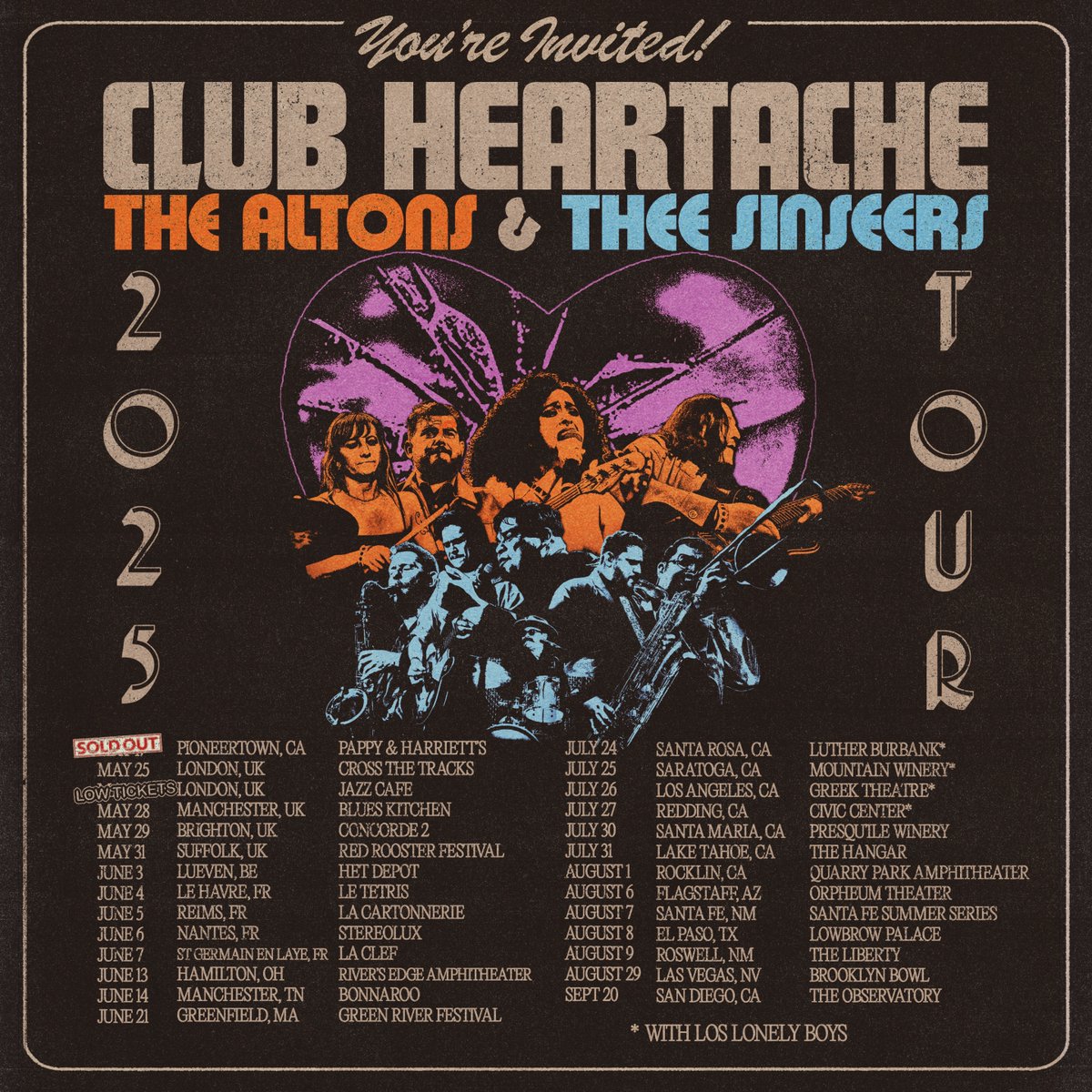 TheeSinseers (@theesinseers) on Twitter photo On behalf of both <a href="/thealtons/">The Altons</a> and <a href="/TheeSinseers/">TheeSinseers</a>, we really appreciate everyone who has come and seen us so far on the Club Heartache Tour ❤️🩹 Vegas and SD are on sale and we have plenty more cities to come. Get your tickets and we will see you soon.
theesinseers.com/tour On behalf of both <a href="/thealtons/">The Altons</a> and <a href="/TheeSinseers/">TheeSinseers</a>, we really appreciate everyone who has come and seen us so far on the Club Heartache Tour ❤️🩹 Vegas and SD are on sale and we have plenty more cities to come. Get your tickets and we will see you soon.
theesinseers.com/tour