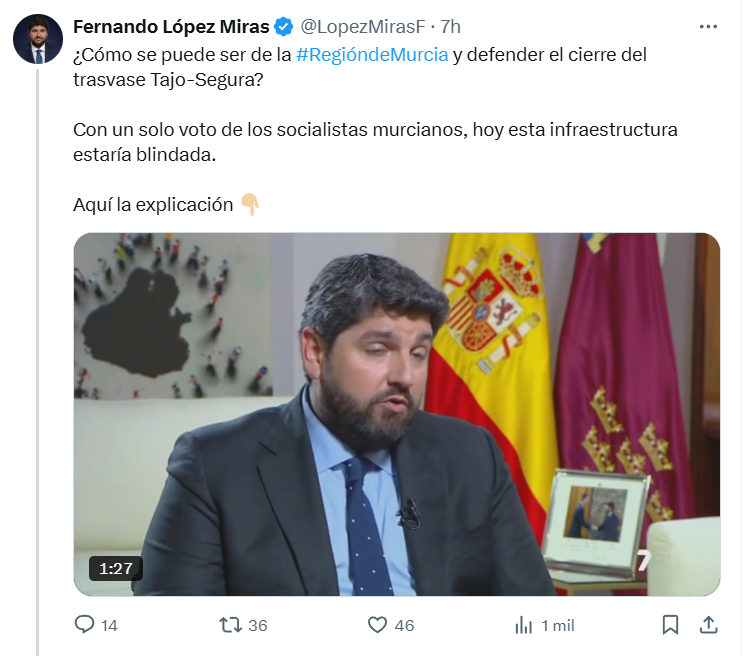 ¿Y cómo puede alguien ser de la #RegiondeMurcia, ocupar la presidencia y, aun así, cargarse el Mar Menor?
Ahora, explícales a tus votantes que perdisteis la votación porque un tal Feijóo decidió no asistir.

Gracias, España, por no apoyar un trasvase que destruye el Mar Menor 🙇